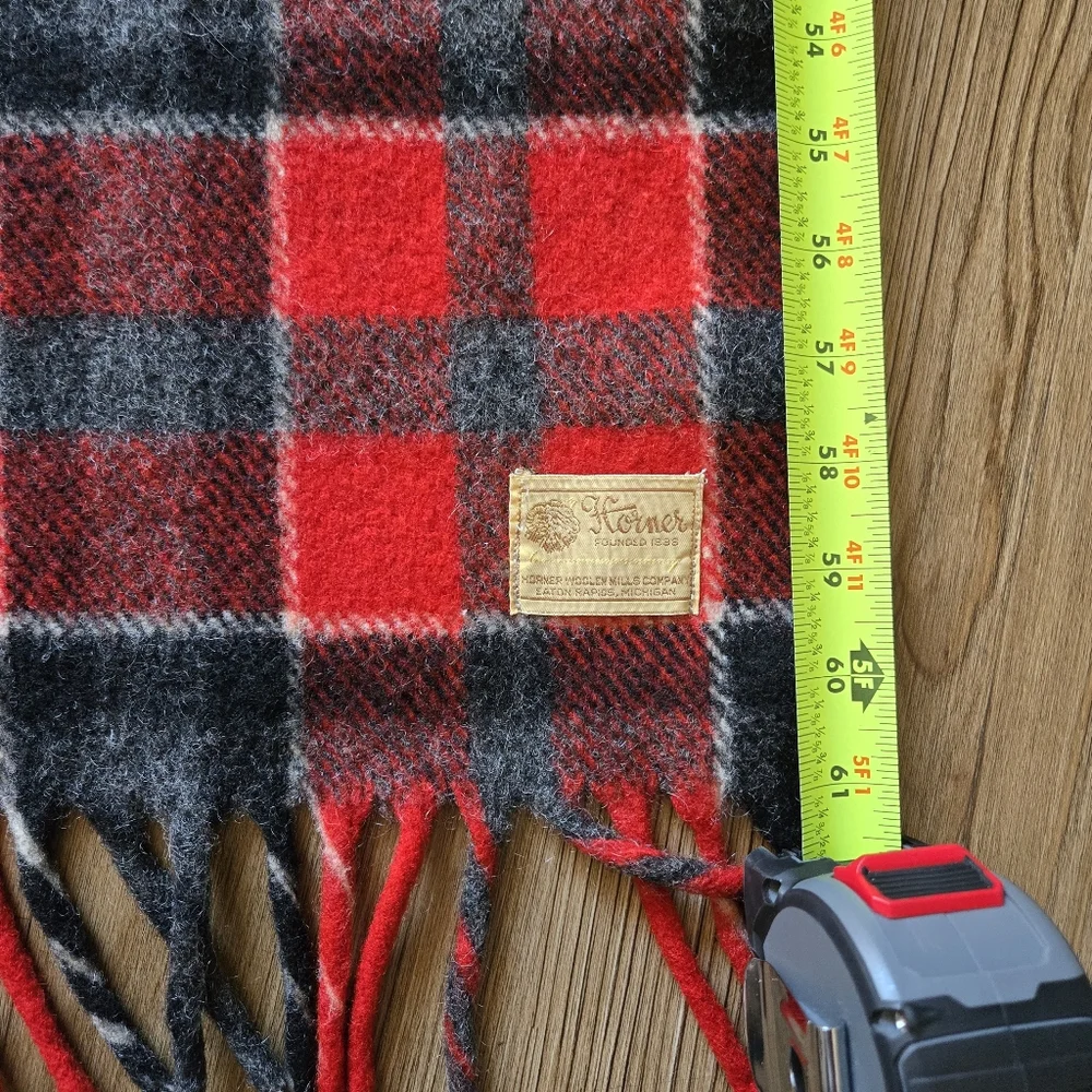 Red Plaid Woven Horner Woolen Mills Wool Blanket 54”x61”-Eaton Rapids, Michigan - Picture 5 of 6